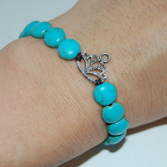 Turquoise Bracelet,Lotus Bracelet,Drawstring Style Bracelet,Flower Bracelet - Picture 1 of 1